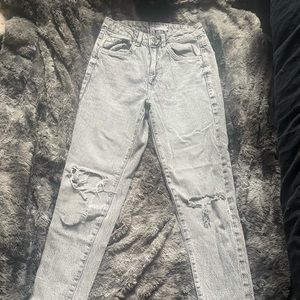 Women’s Grey Ripped Mom Garage Jeans Denim